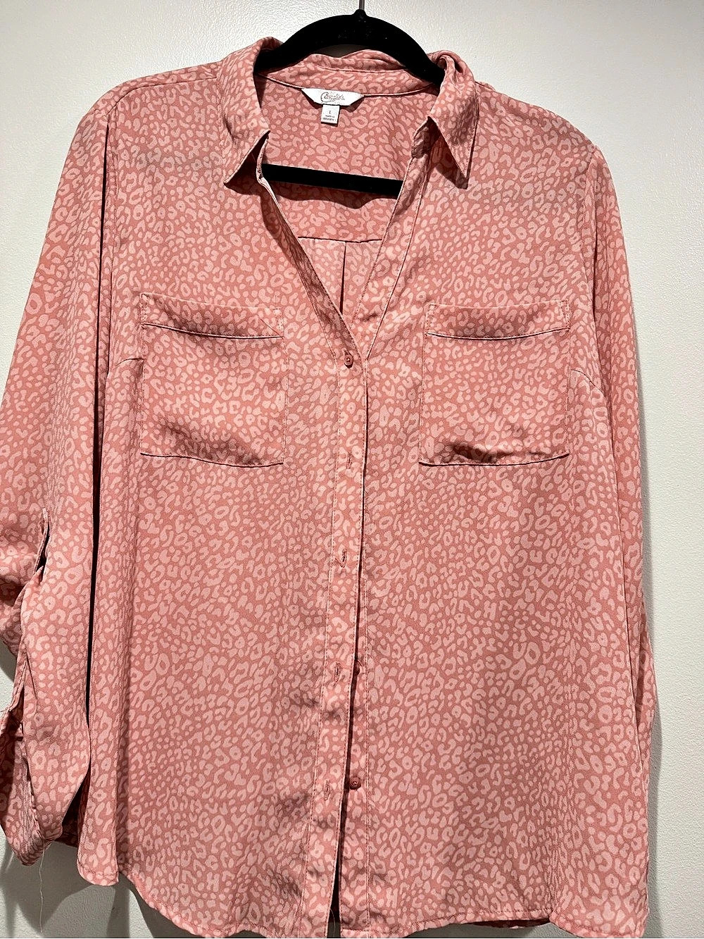 Candie's Animal Print Button Down in Pink Large Like New
